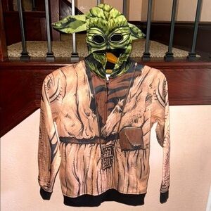 Star Wars Boys Size Large (10-12) Yoda Costume Hoodie with Mask Halloween Outfit